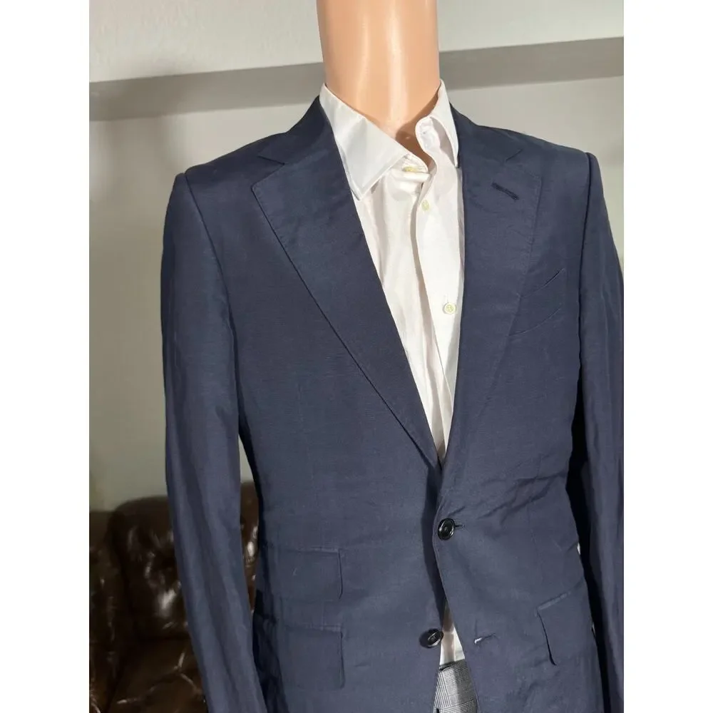 Tom Ford Navy Blue Linen Silk 2Pc Suit 38R US Notch Lapel 32x28.5 Pants O'connor